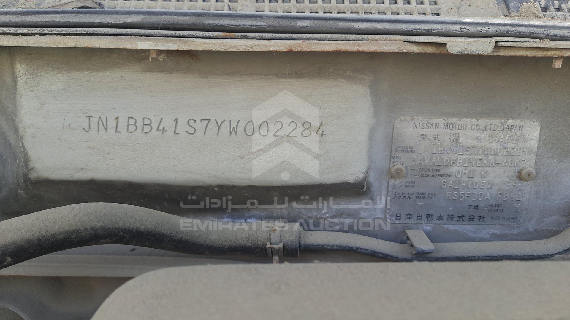 2000 NISSAN SUNNY VIN: JN1BB41S7YW002284