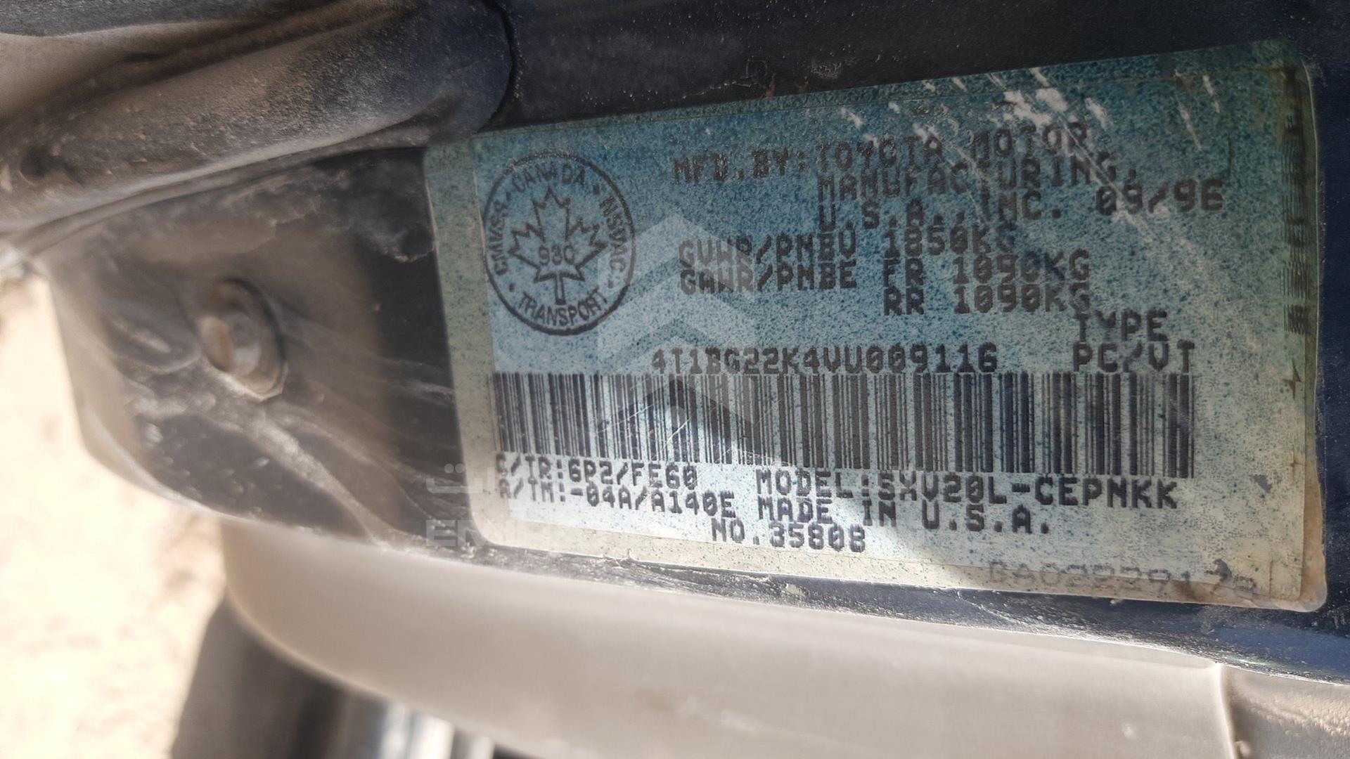 1997 TOYOTA CAMRY VIN: 4T1BG22K4VU009116