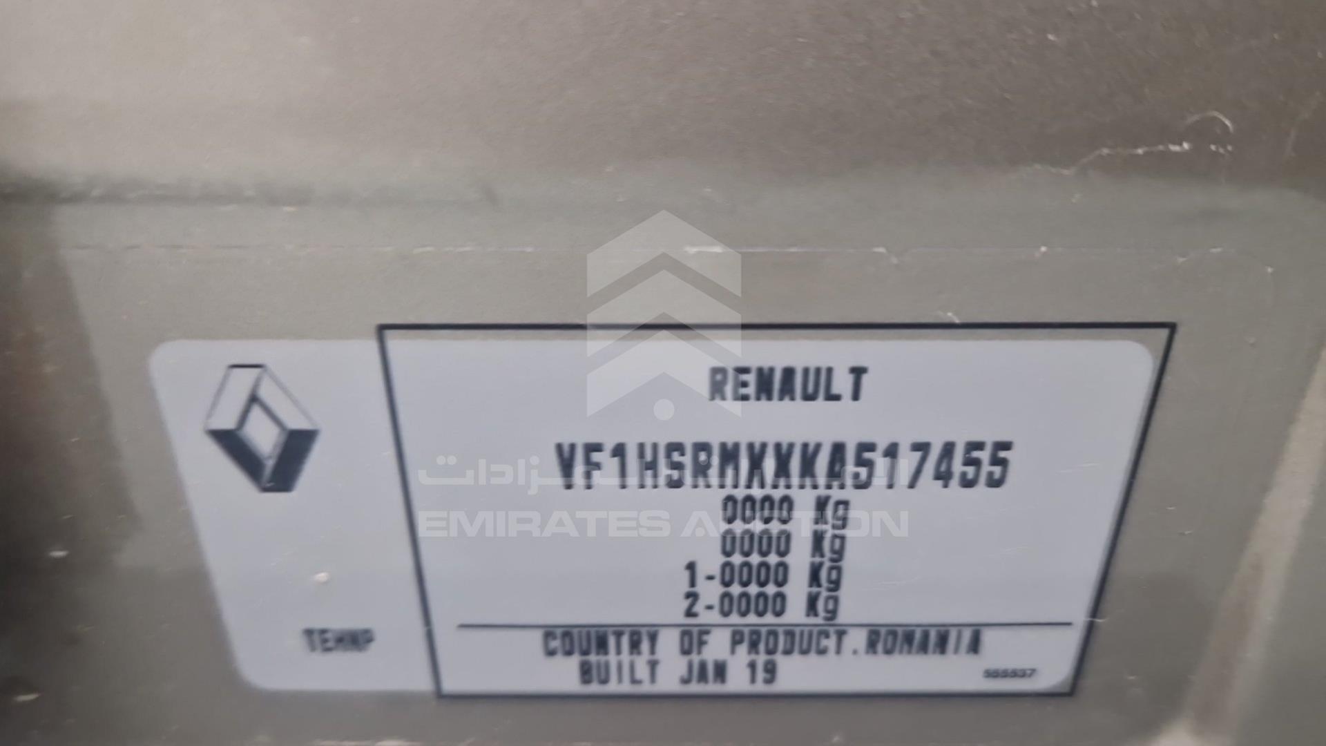 2019 RENAULT DUSTER VIN: VF1HSRMXXKA517455