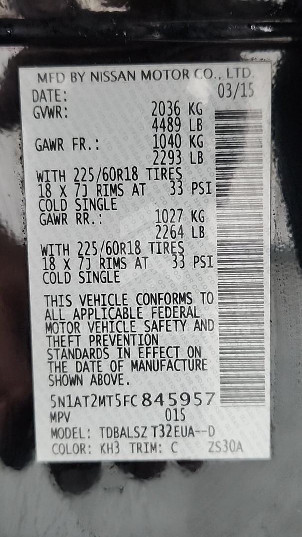 2015 NISSAN ROUGE VIN: 5N1AT2MT5FC845957