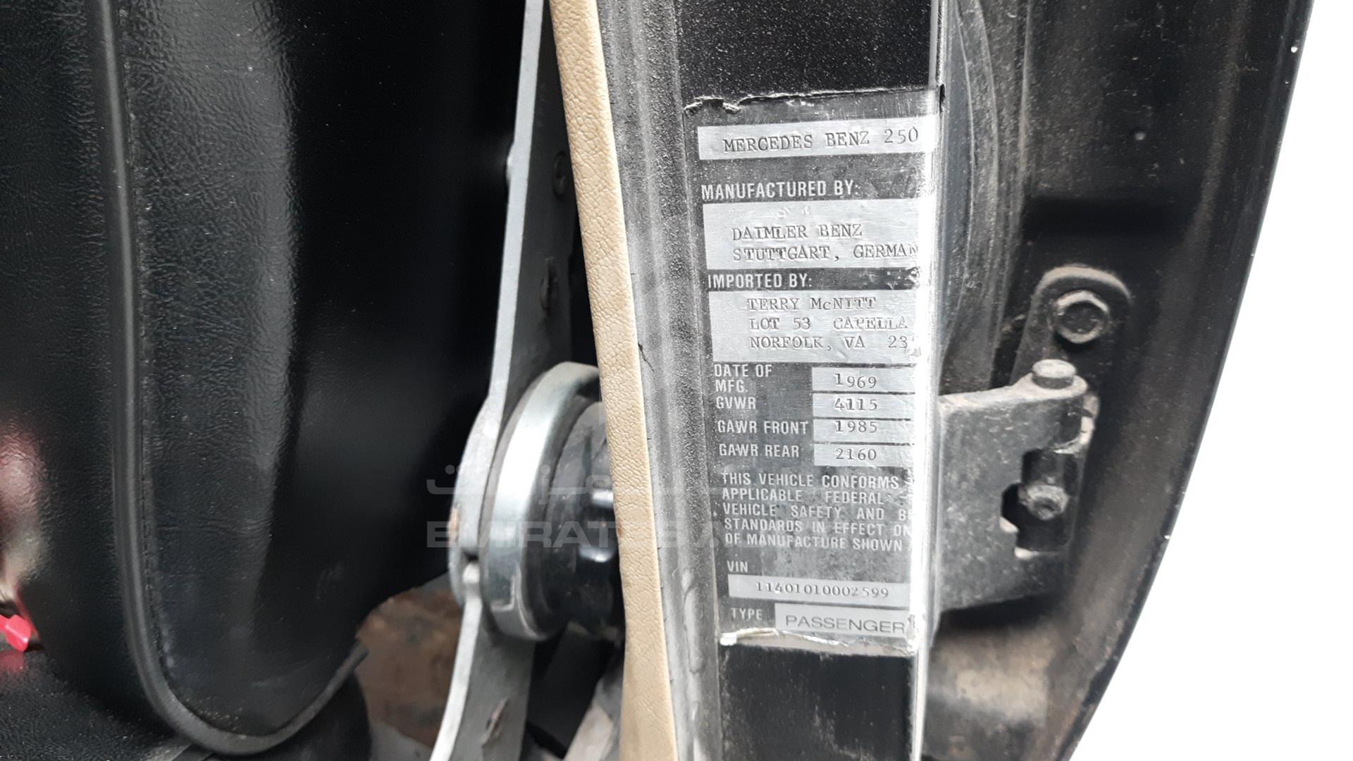 1969 MERCEDES B 250 VIN: 11401010002599