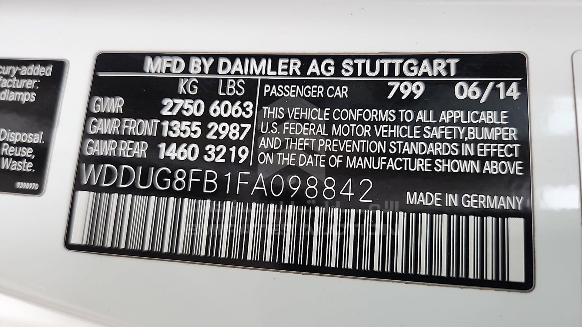 2015 MERCEDES S 550 VIN: WDDUG8FB1FA098842