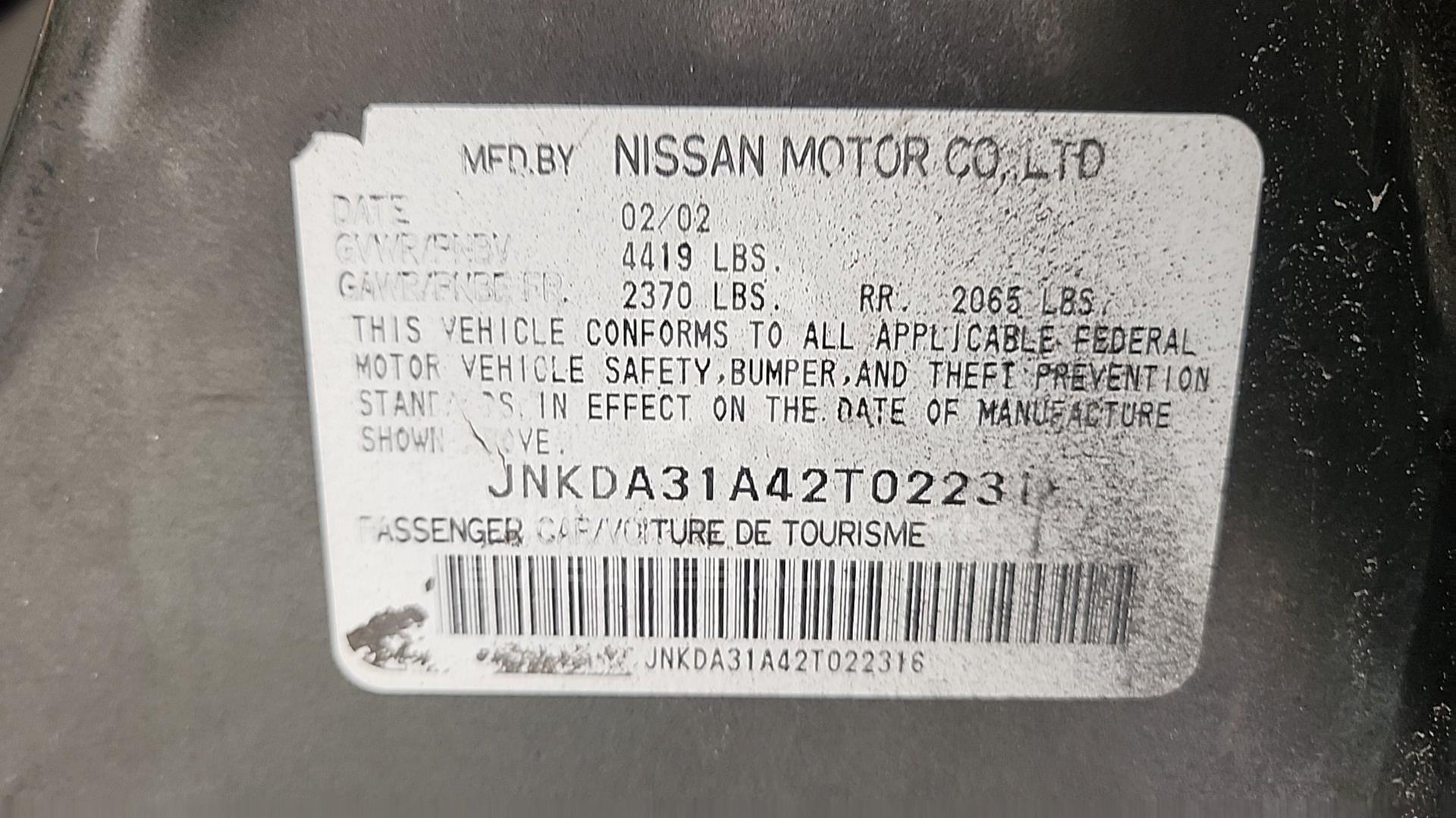 2002 INFINITI I 35 VIN: JNKDA31A42T022316