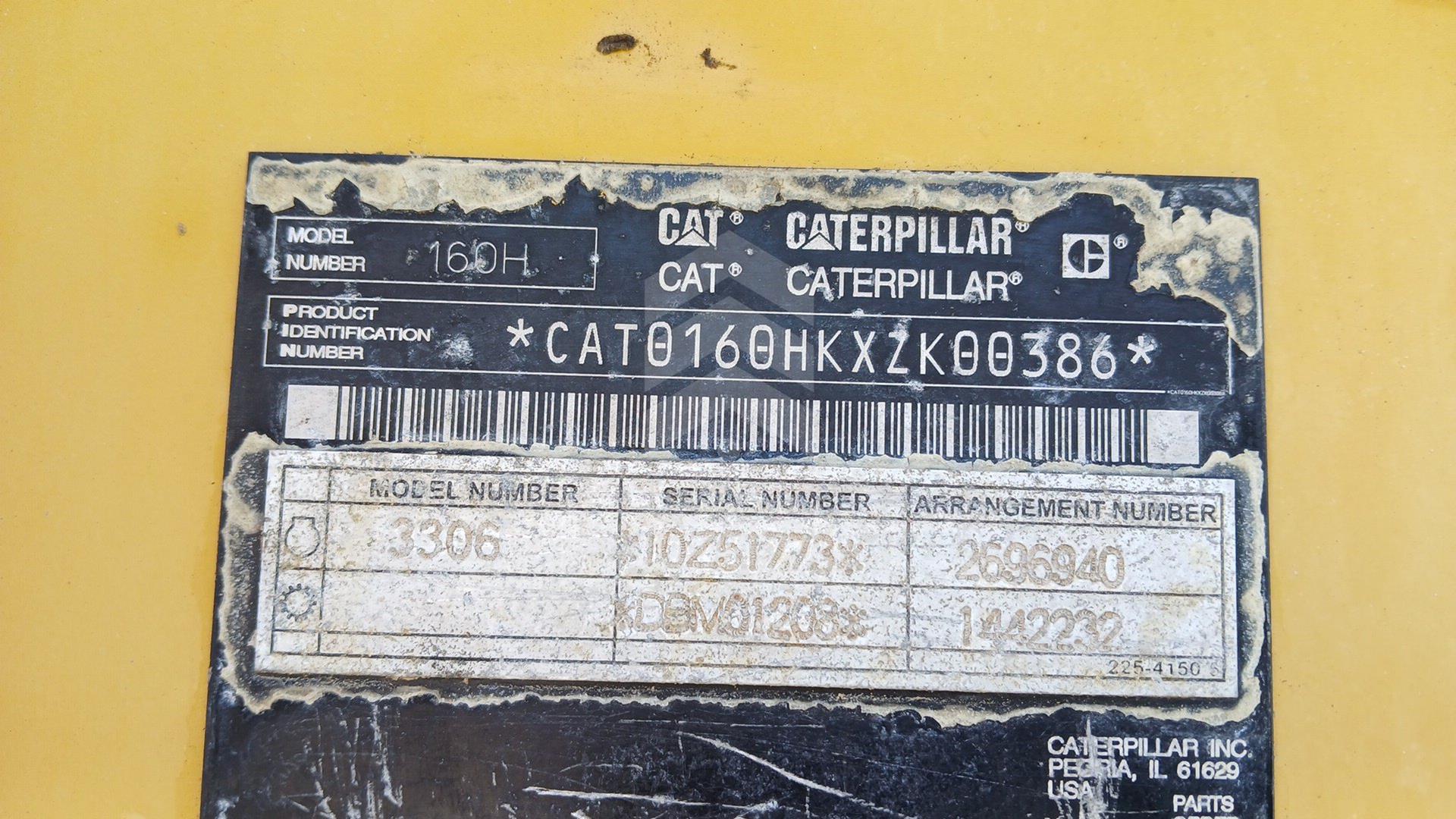 2008 CATERPILLAR 160H VIN: CAT0160HKXZK00386