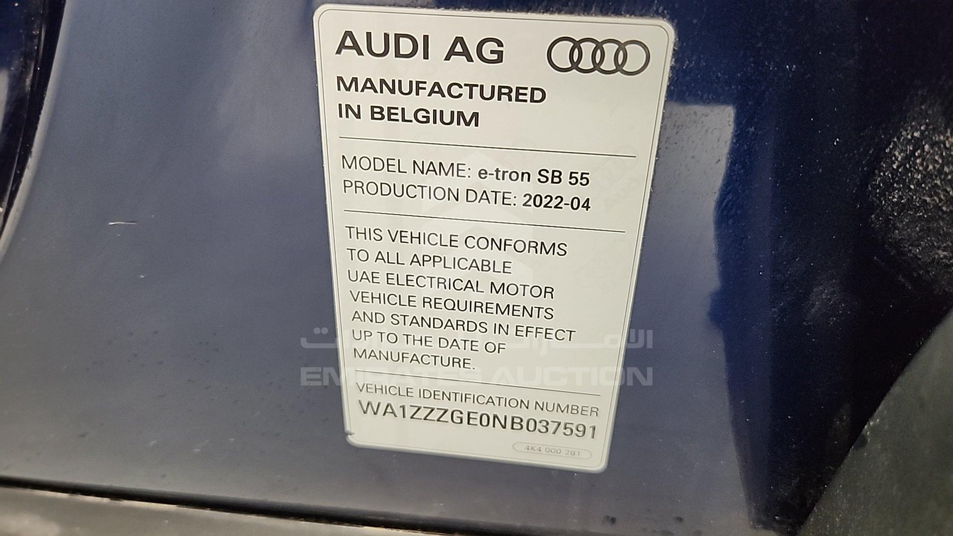 2022 AUDI E-TRON VIN: WA1ZZZGE0NB037591