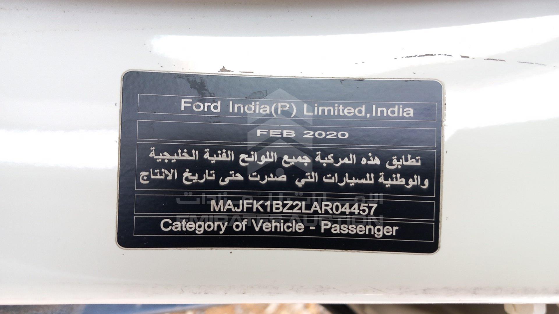 2020 FORD ECOSPORT VIN: MAJFK1BZ2LAR04457