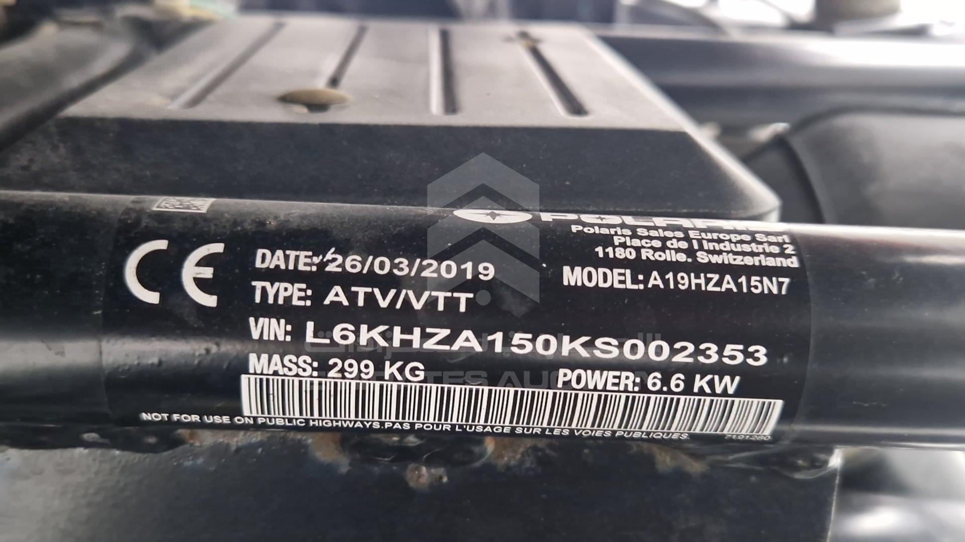 0 POLARIS RANGER VIN: L6KHZA150KS002353