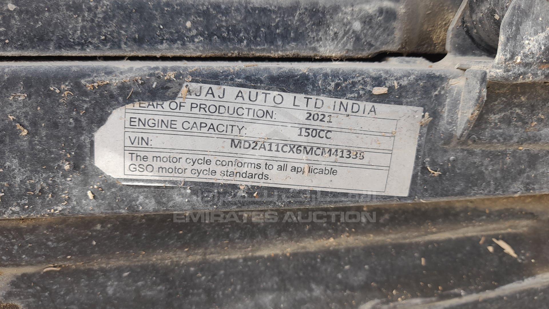 2021 BAJAJ PULSAR 150 VIN: MD2A11CX6MCM41338