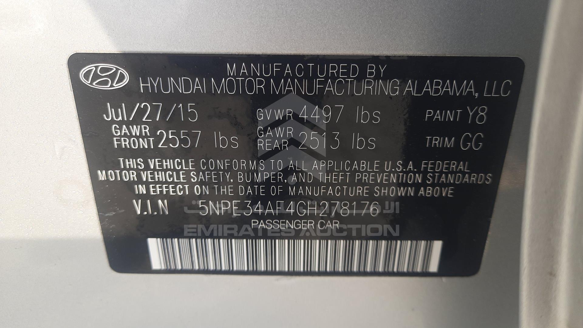 2016 HYUNDAI SONATA VIN: 5NPE34AF4GH278176