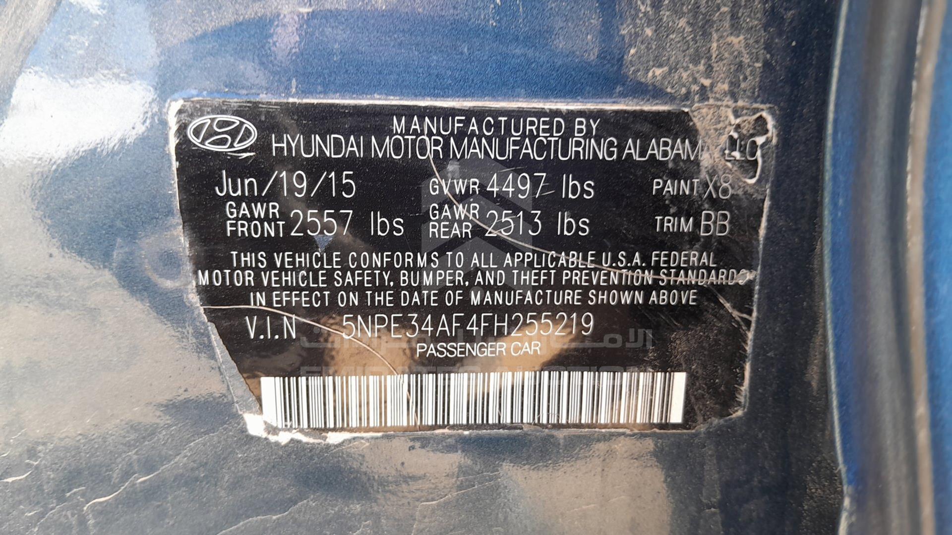 2015 HYUNDAI SONATA VIN: 5NPE34AF4FH255219