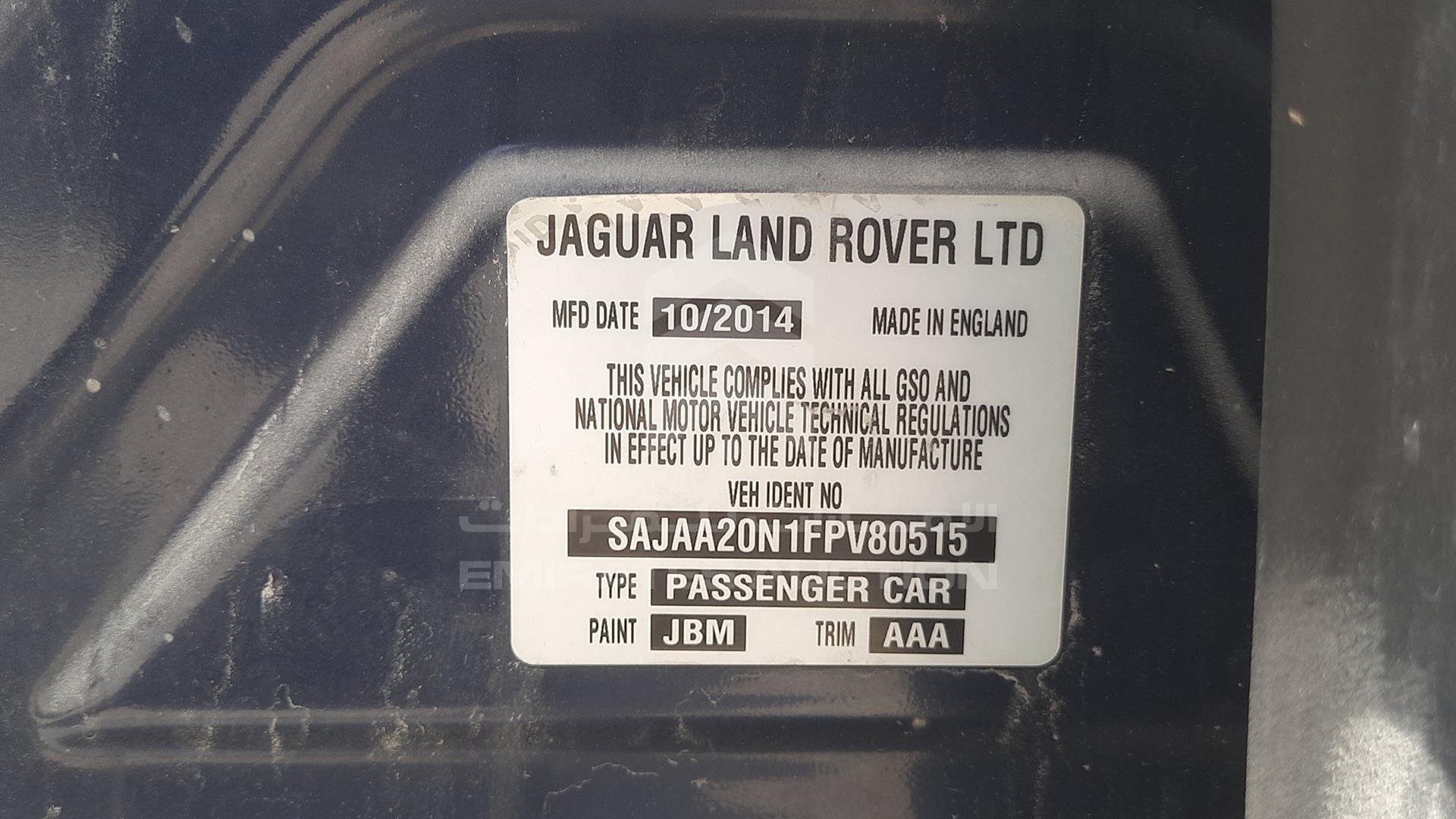 2015 JAGUAR XJL VIN: SAJAA20N1FPV80515
