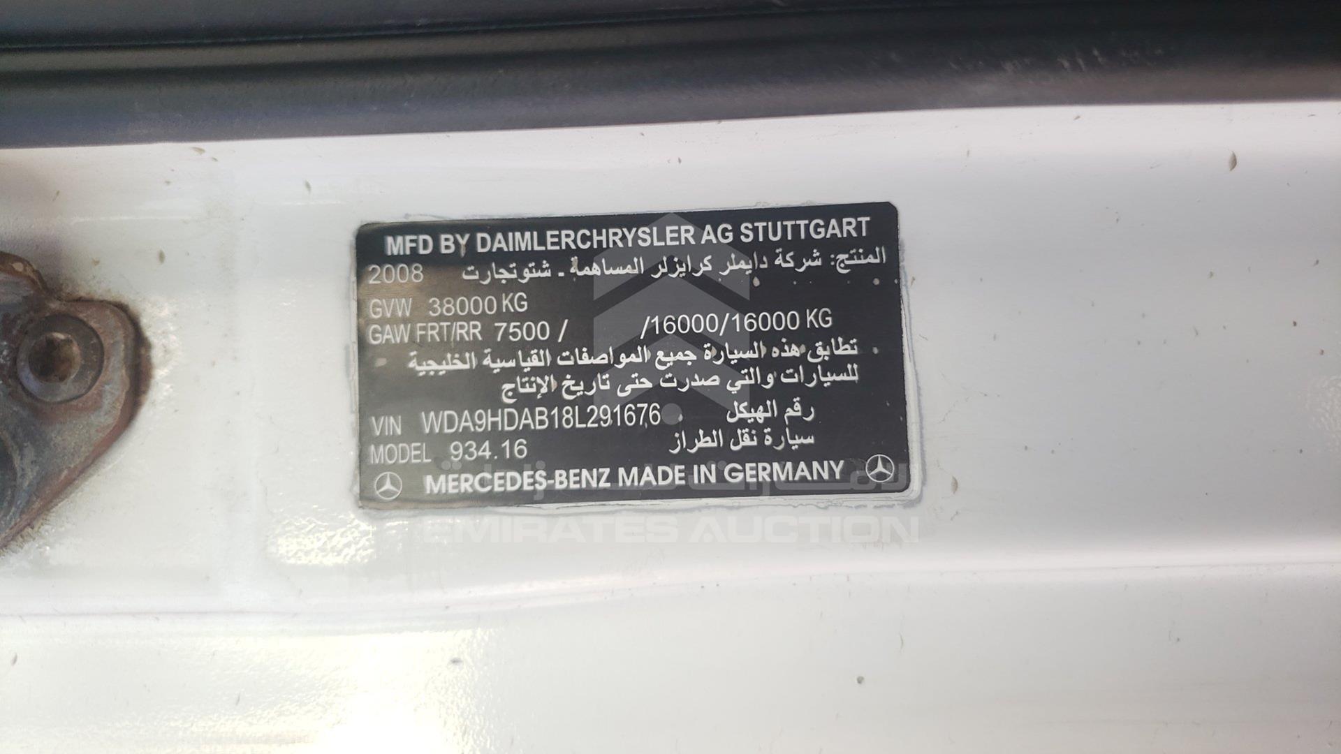 2008 MERCEDES 3848 VIN: WDA9HDAB18L291676