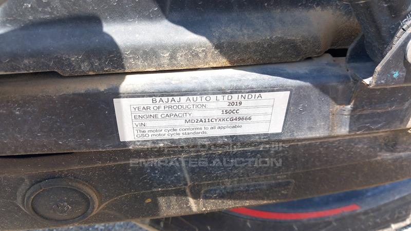 VIN: MD2A11CYXKCG49666 Auction: EmiratesAuction Lot: 406921 VIN: MD2A11CYXKCG49666 Bajaj PULSAR 150 2019 BLACK Photo 2