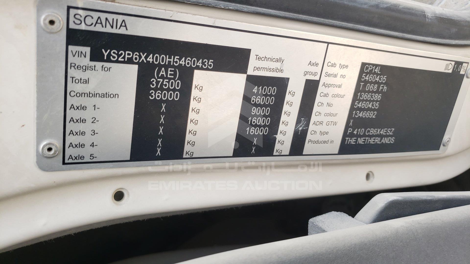 2017 SCANIA P 410 VIN: YS2P6X400H5460435