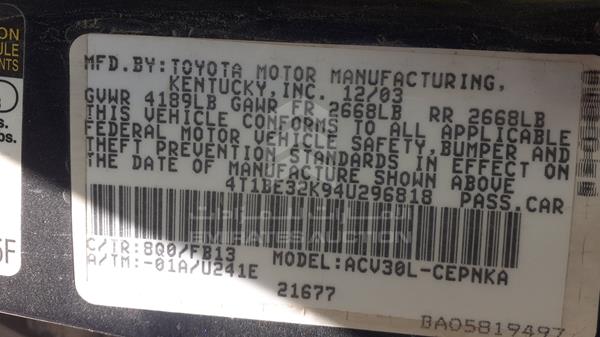 Toyota CAMRY 2004 4T1BE32K94U296818 Image 13