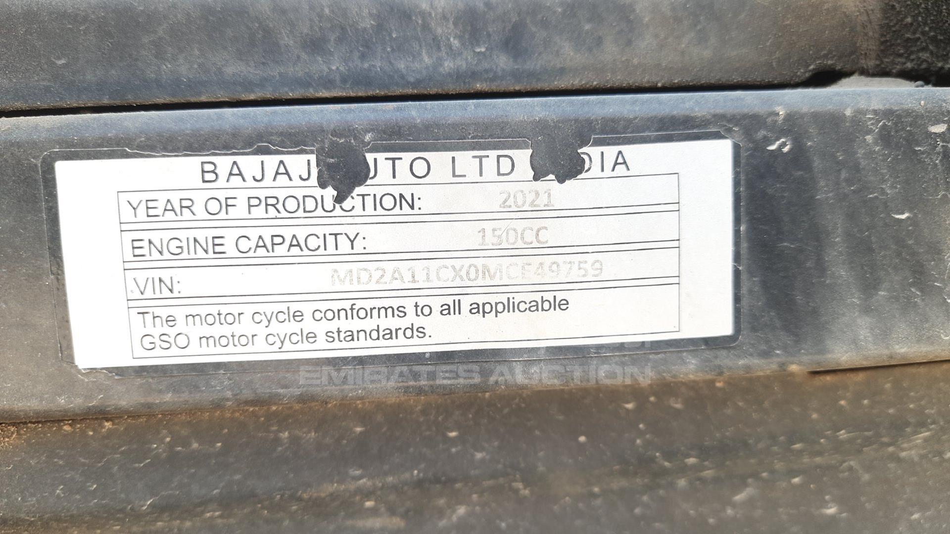 2021 BAJAJ PULSAR 150 VIN: MD2A11CX0MCE49759