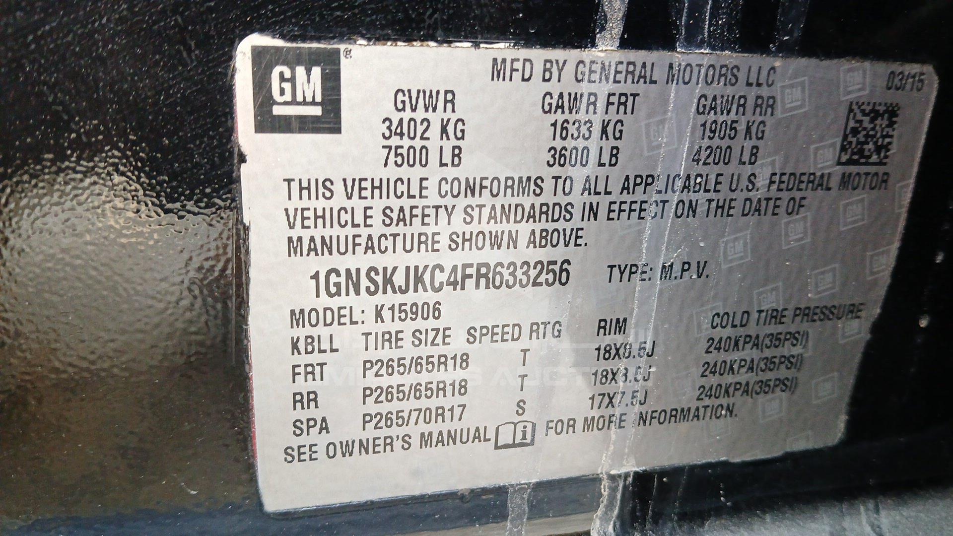 2015 CHEVROLET SUBURBAN VIN: 1GNSKJKC4FR633256