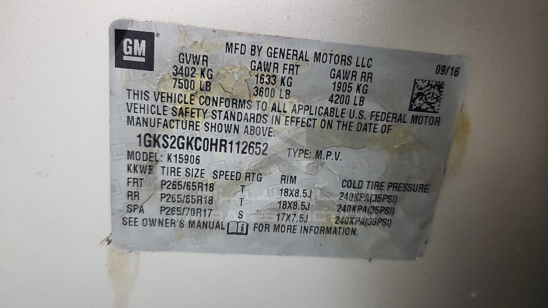 2017 GMC YUKON VIN: 1GKS2GKC0HR112652