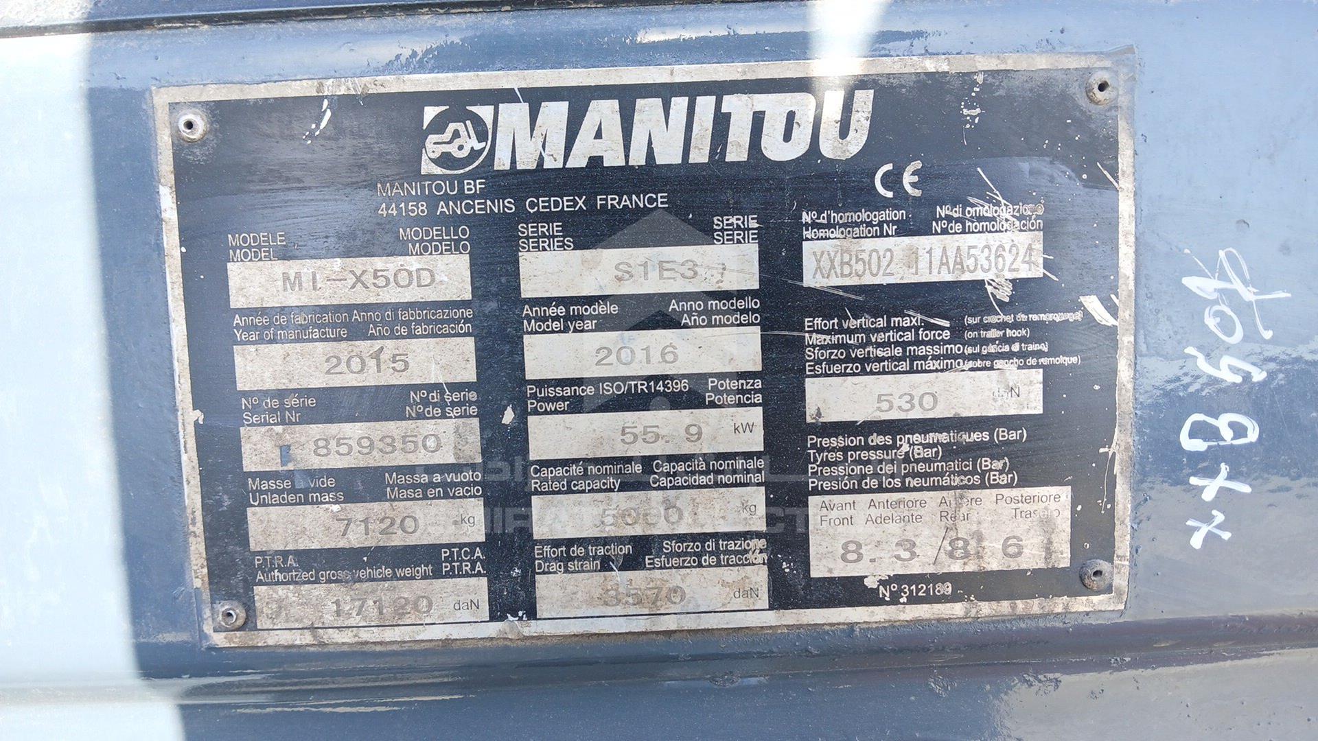2016 MANITOU --- VIN: XXB50211AA53624