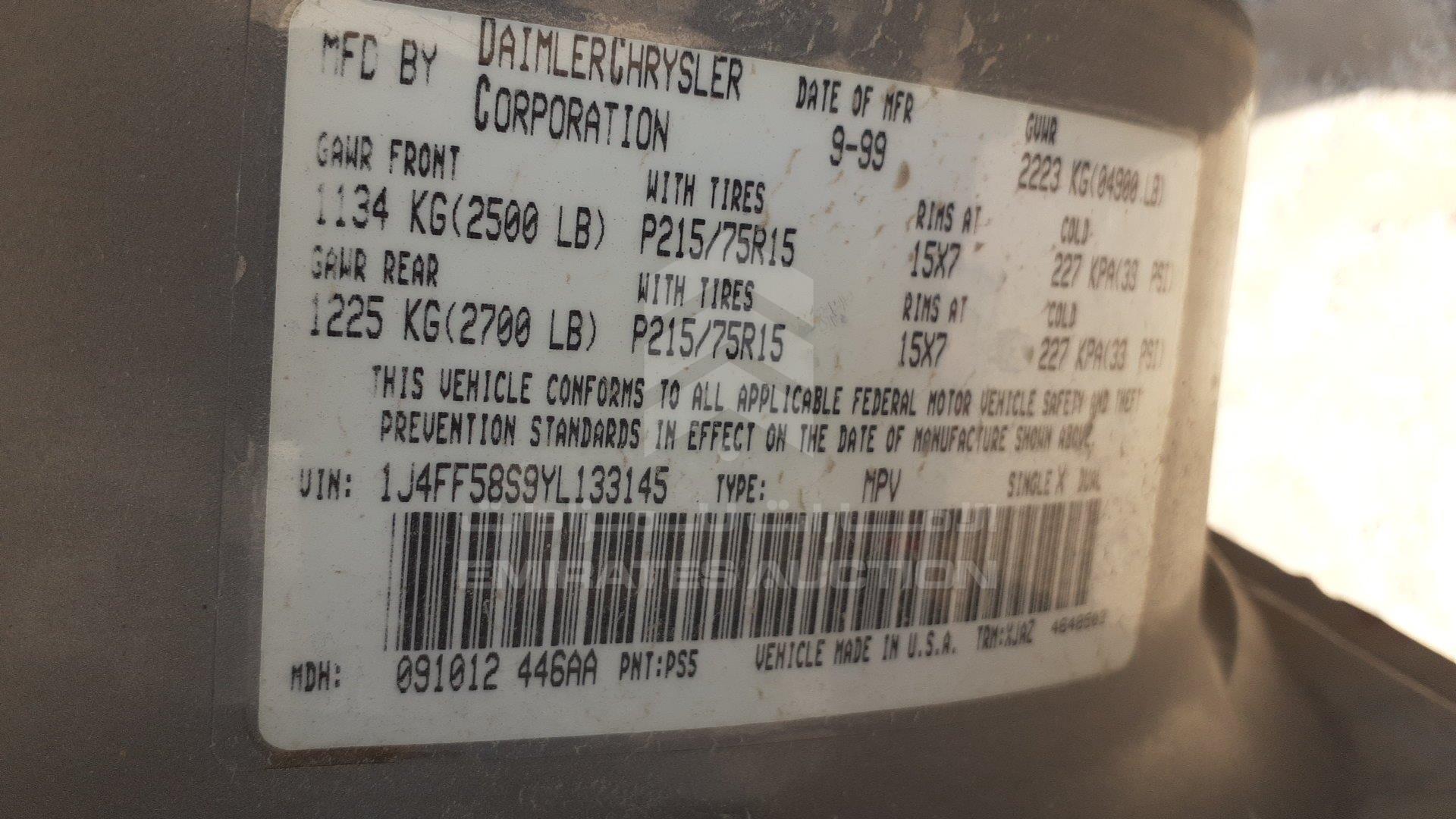 1J4FF58S9YL133145 - 2000 Jeep Cherokee - #418180