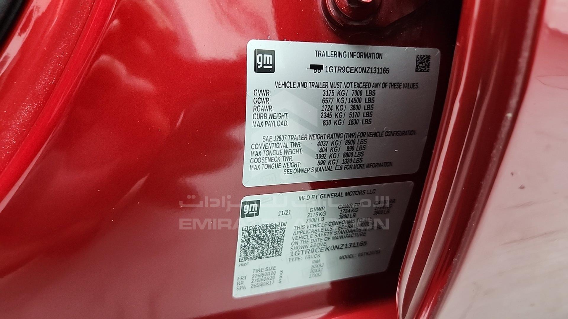 2022 GMC SIERRA VIN: 1GTR9CEK0NZ131165