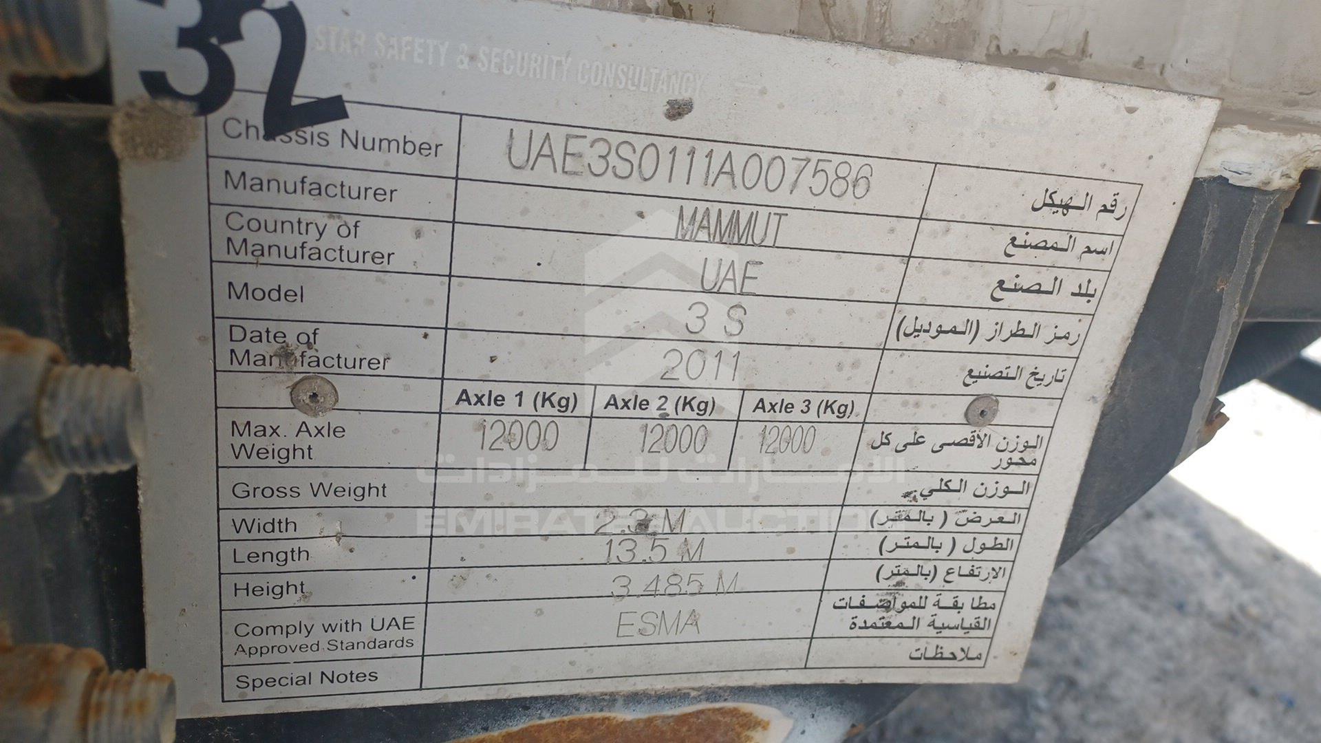 2011 TRAILER --- VIN: UAE3S0111A007586