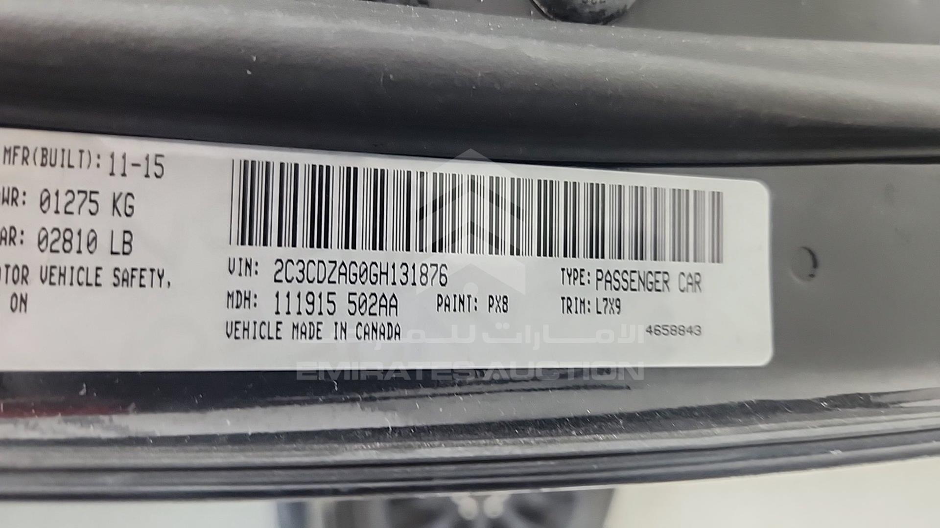 2016 DODGE CHALLENGER VIN: 2C3CDZAG0GH131876