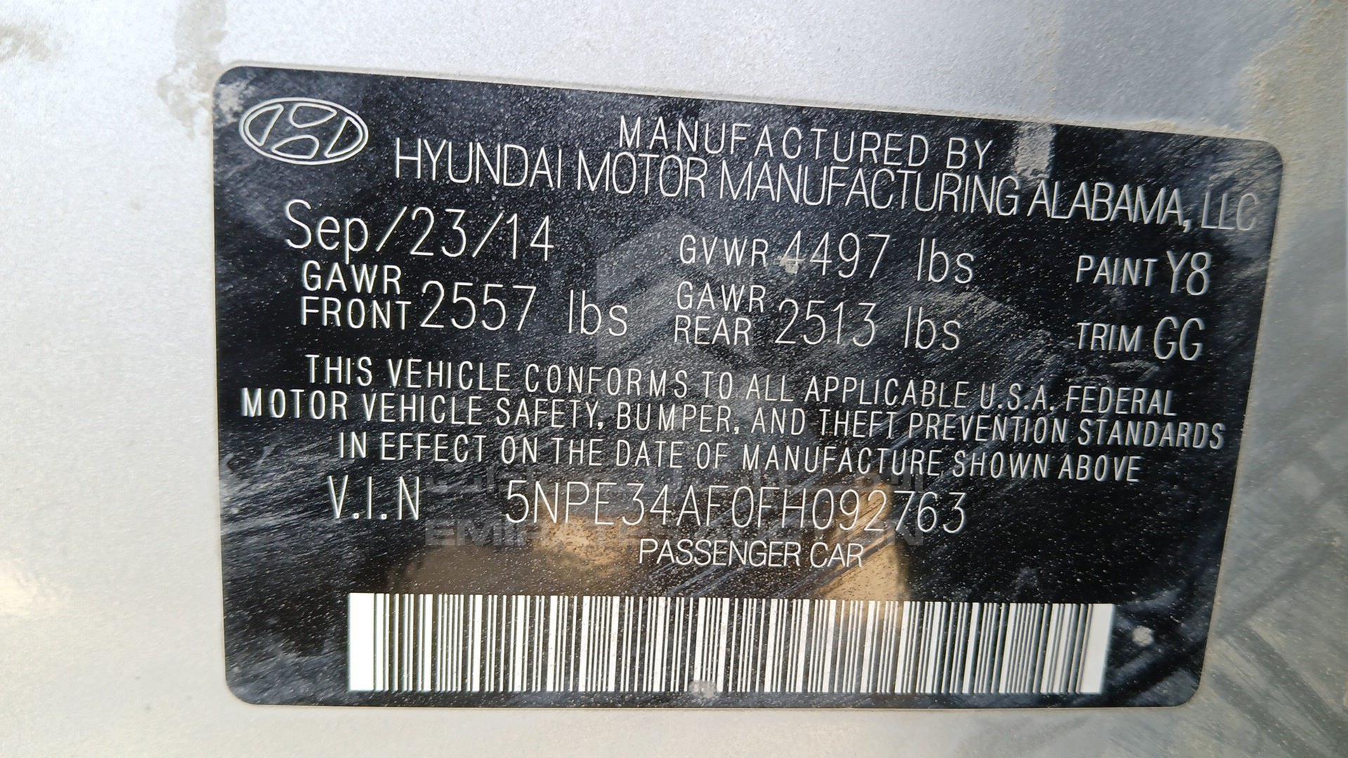 2015 HYUNDAI SONATA VIN: 5NPE34AF0FH092763