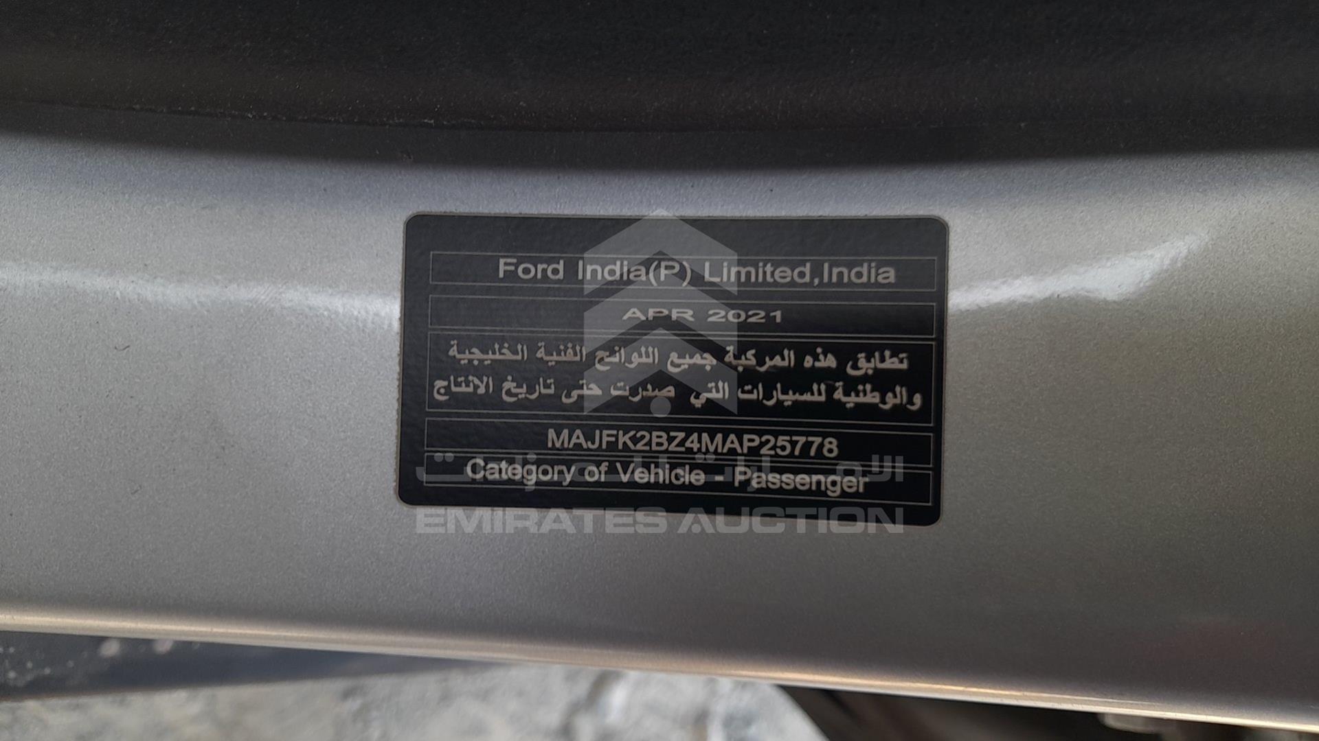 2021 FORD ECOSPORT VIN: MAJFK2BZ4MAP25778