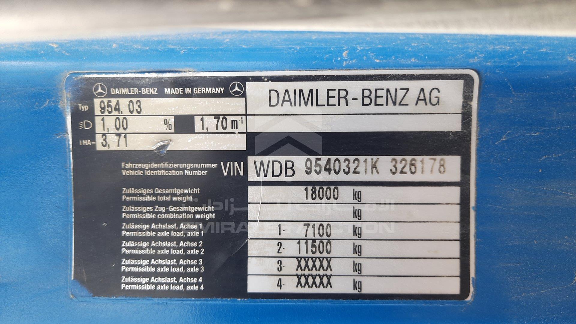 1998 MERCEDES 1840 VIN: WDB9540321K326178