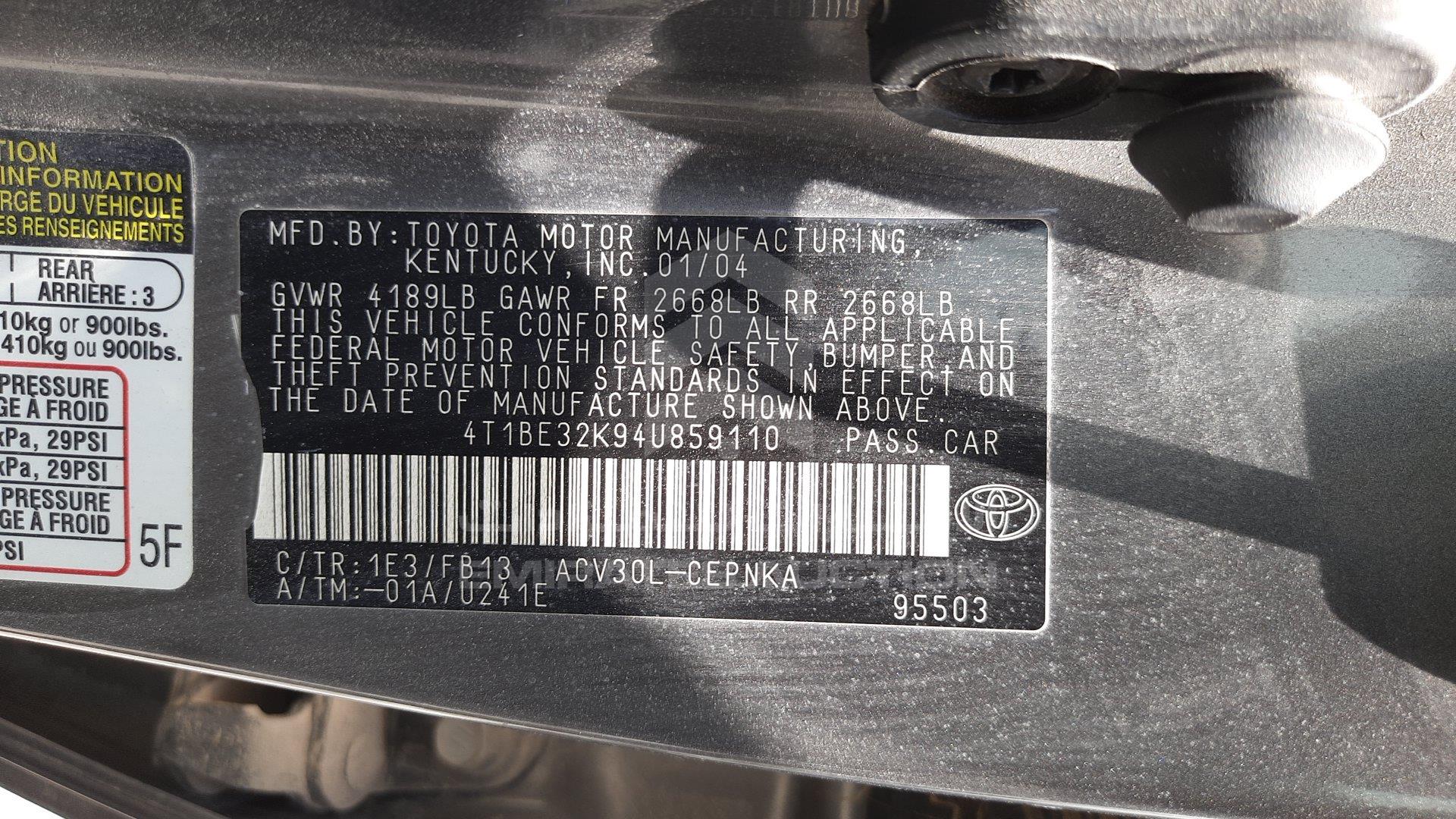 4T1BE32K94U859110 - 2004 Toyota Camry - #344015