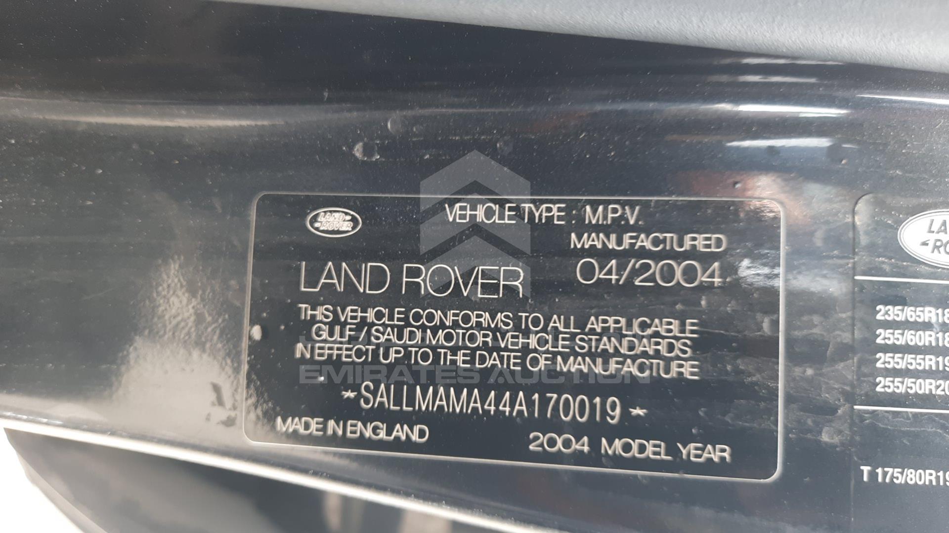 2004 RANGE ROVER VOGUE VIN: SALLMAMA44A170019