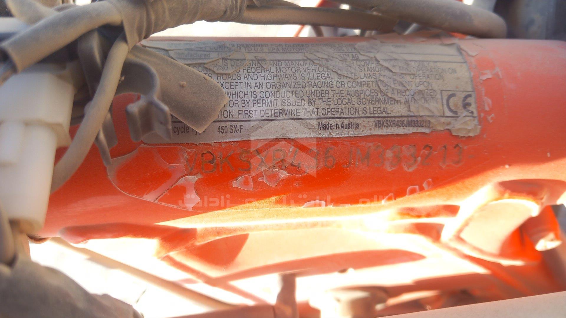 2018 KTM 450 SX-F VIN: VBKSXR436JM333213