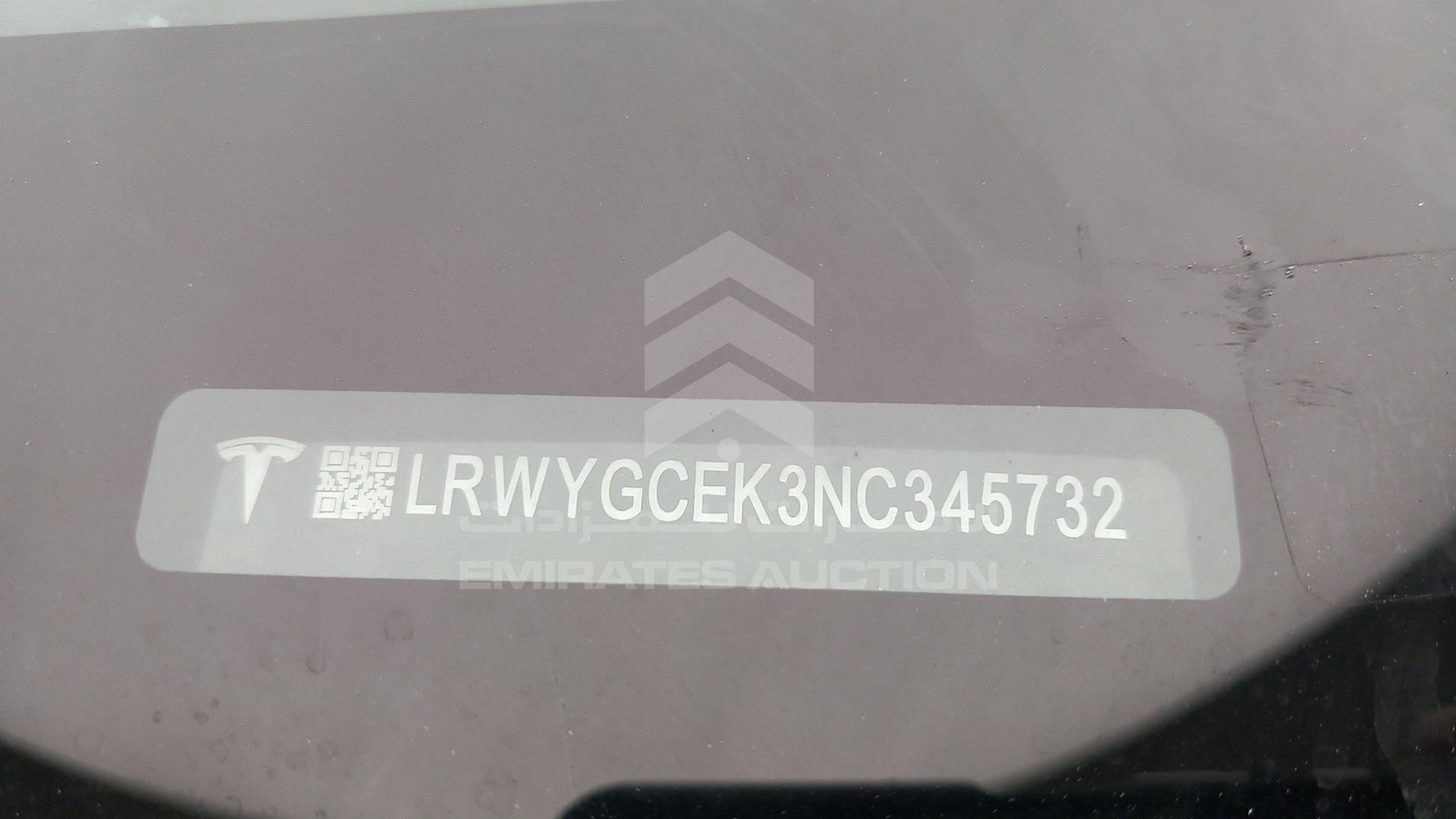 2022 TESLA MODEL Y LONG RANGE VIN: LRWYGCEK3NC345732