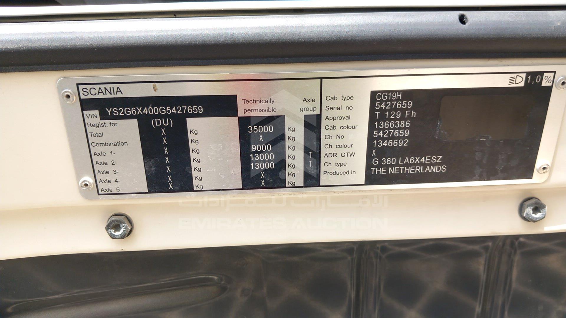 2016 SCANIA 360 VIN: YS2G6X400G5427659