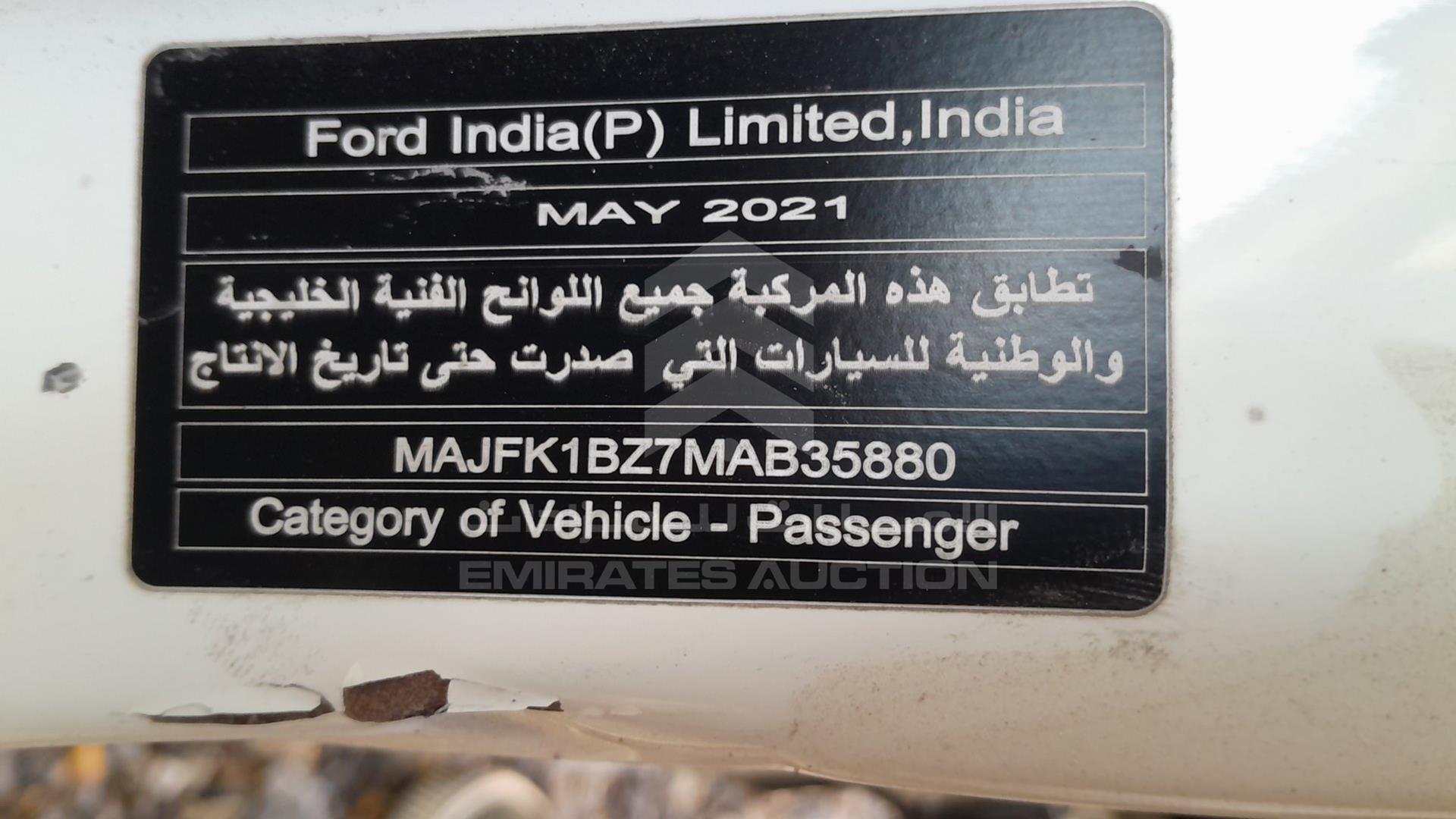 2021 FORD ECOSPORT VIN: MAJFK1BZ7MAB35880