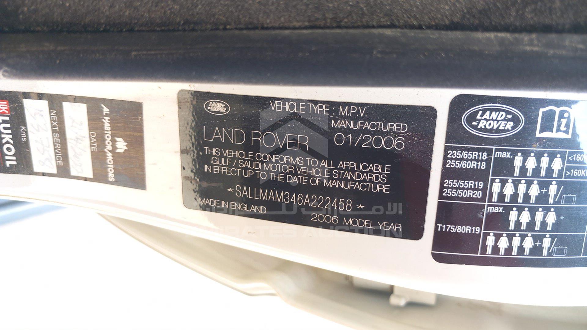 2006 RANGE ROVER VOGUE VIN: SALLMAM346A222458