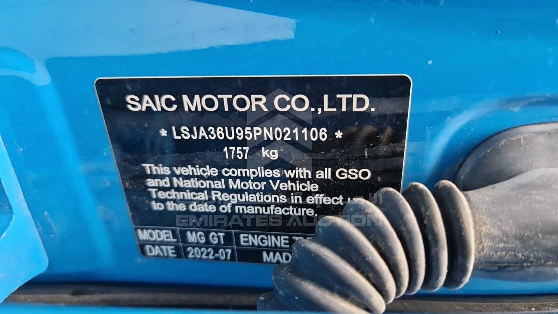 2023 MG GT VIN: LSJA36U95PN021106
