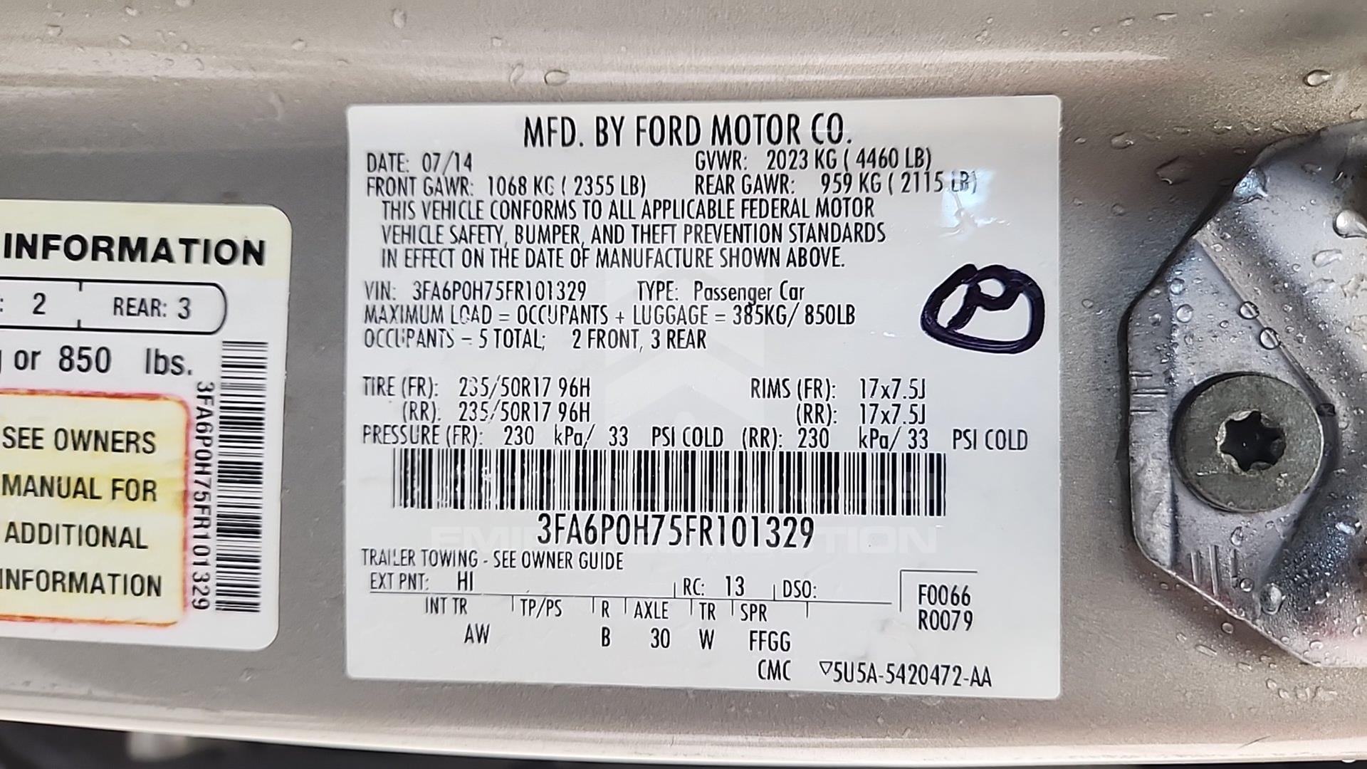 2015 FORD FUSION VIN: 3FA6P0H75FR101329