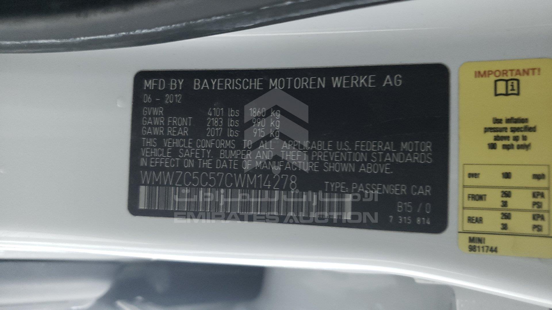 WMWZC5C57CWM14278 - 2012 Mini Cooper - #356446