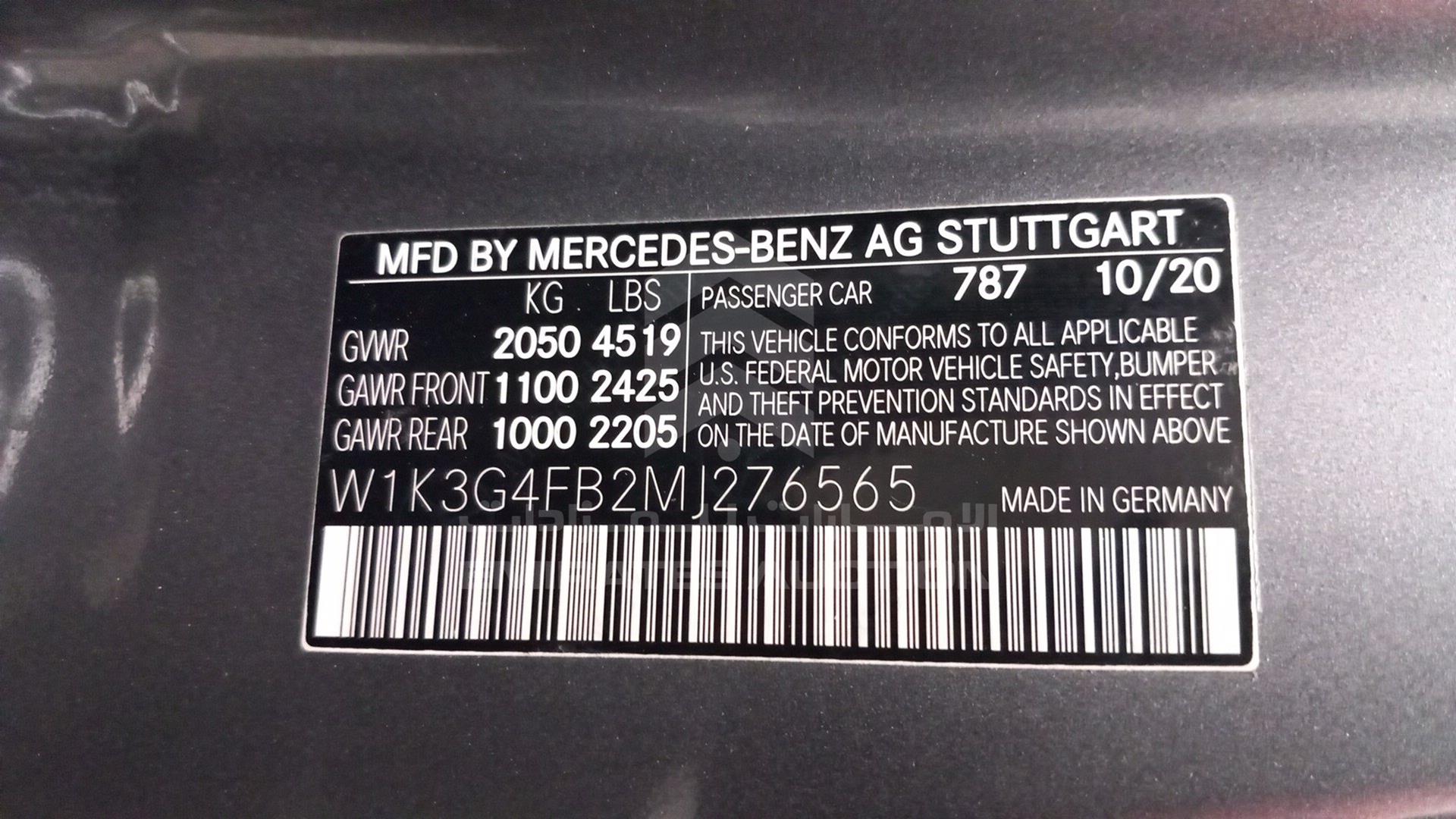 2021 MERCEDES A220 VIN: W1K3G4FB2MJ276565