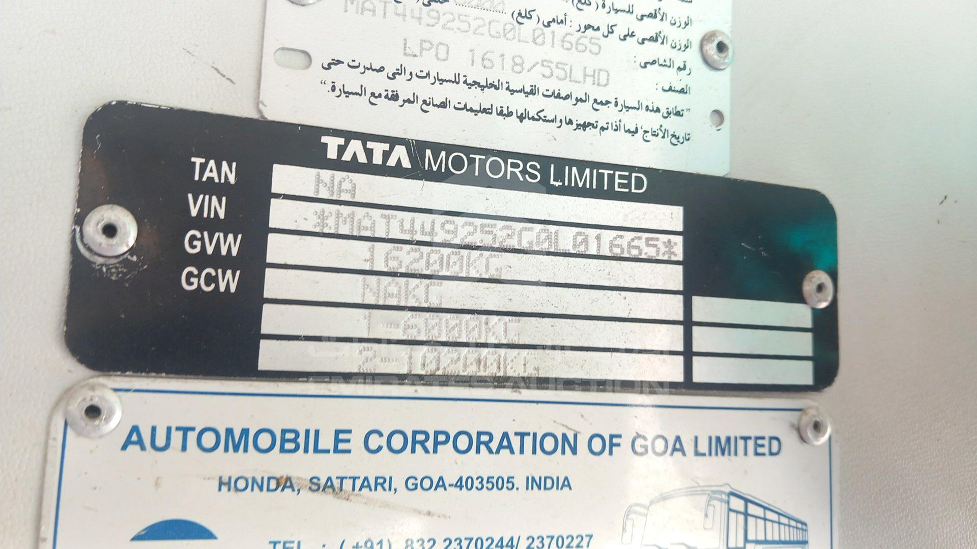 2016 TATA LPO1618 VIN: MAT449252G0L01665