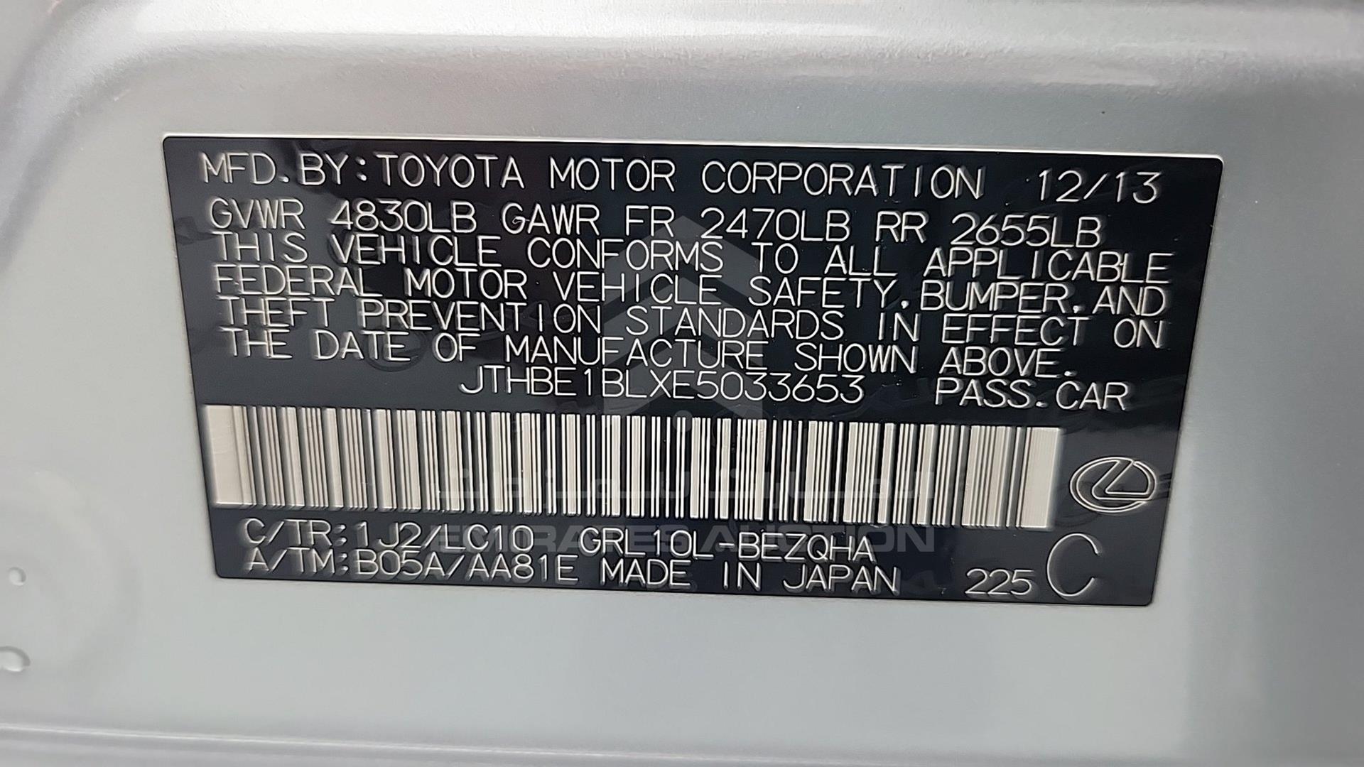 2014 LEXUS GS 350 VIN: JTHBE1BLXE5033653