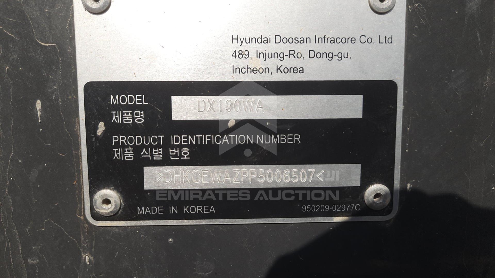 2024 DEVELON DX190WA VIN: DHKCEWAZPP5006507