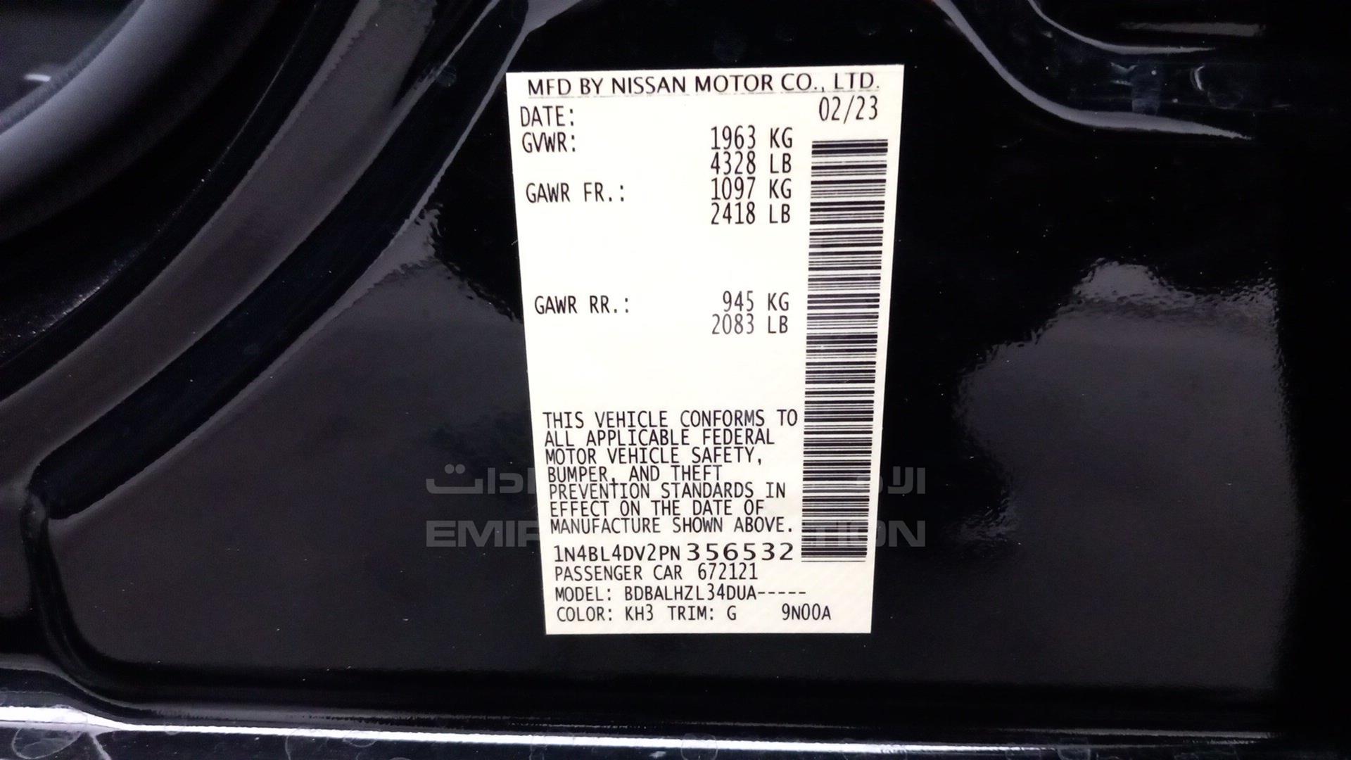2023 NISSAN ALTIMA VIN: 1N4BL4DV2PN356532