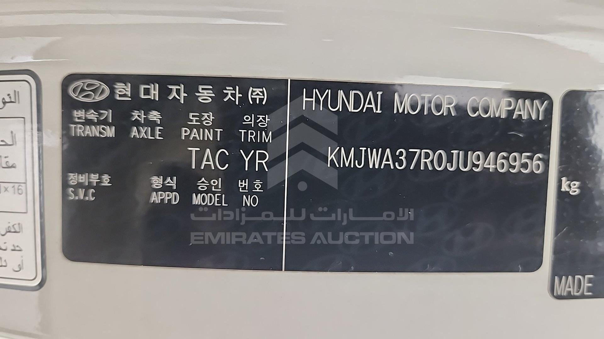 2018 HYUNDAI H1 VIN: KMJWA37R0JU946956