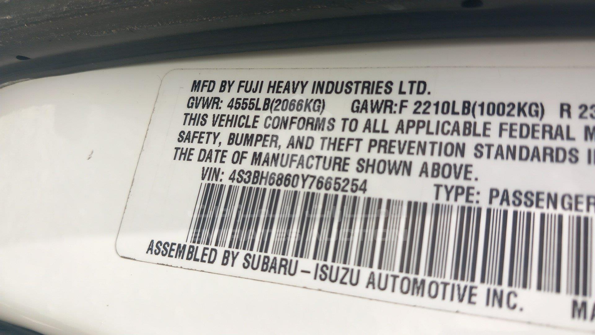 4S3BH6860Y7665254 - 2000 Subaru Outback - #415469