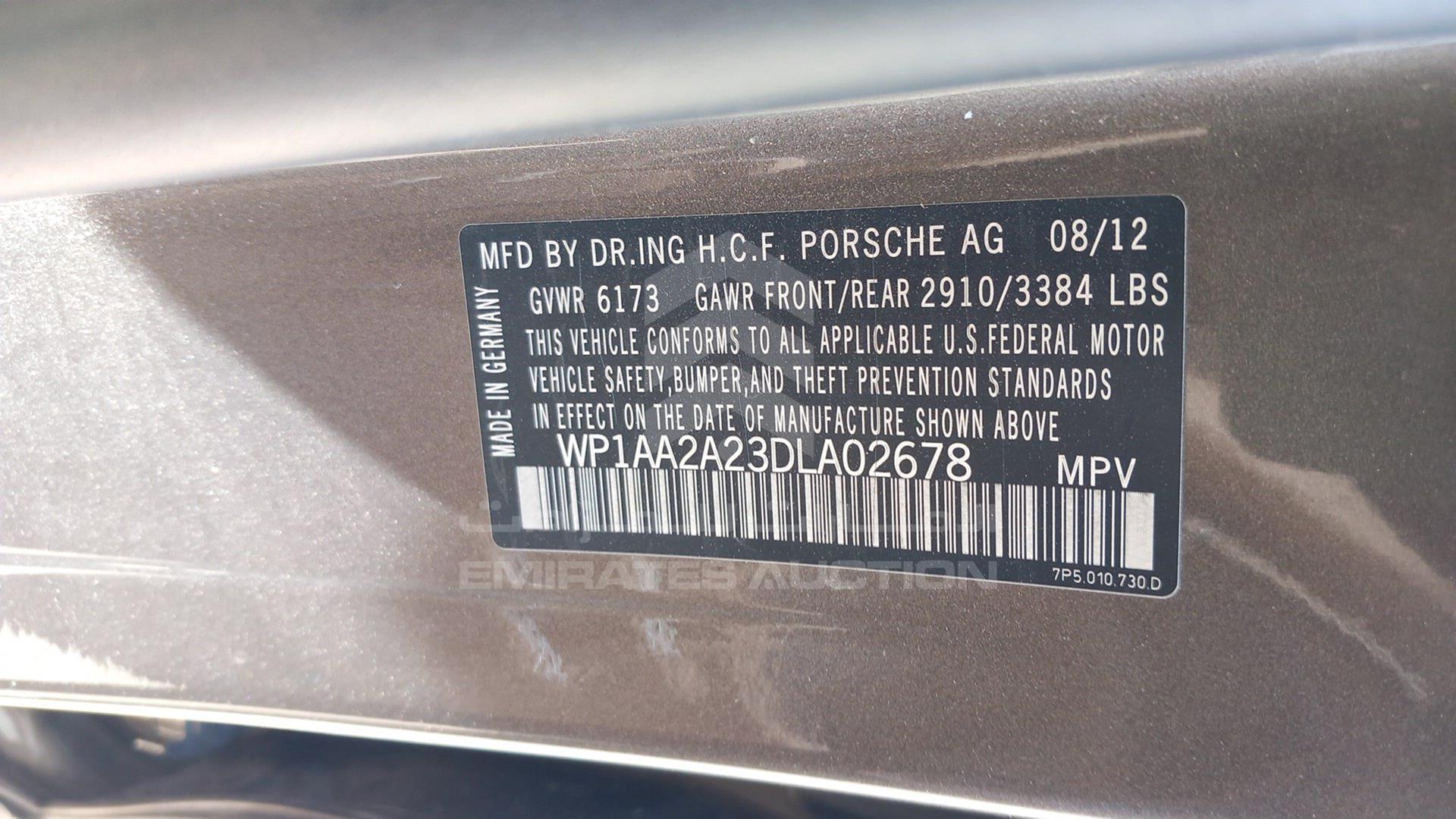 2013 PORSCHE CAYENNE VIN: WP1AA2A23DLA02678