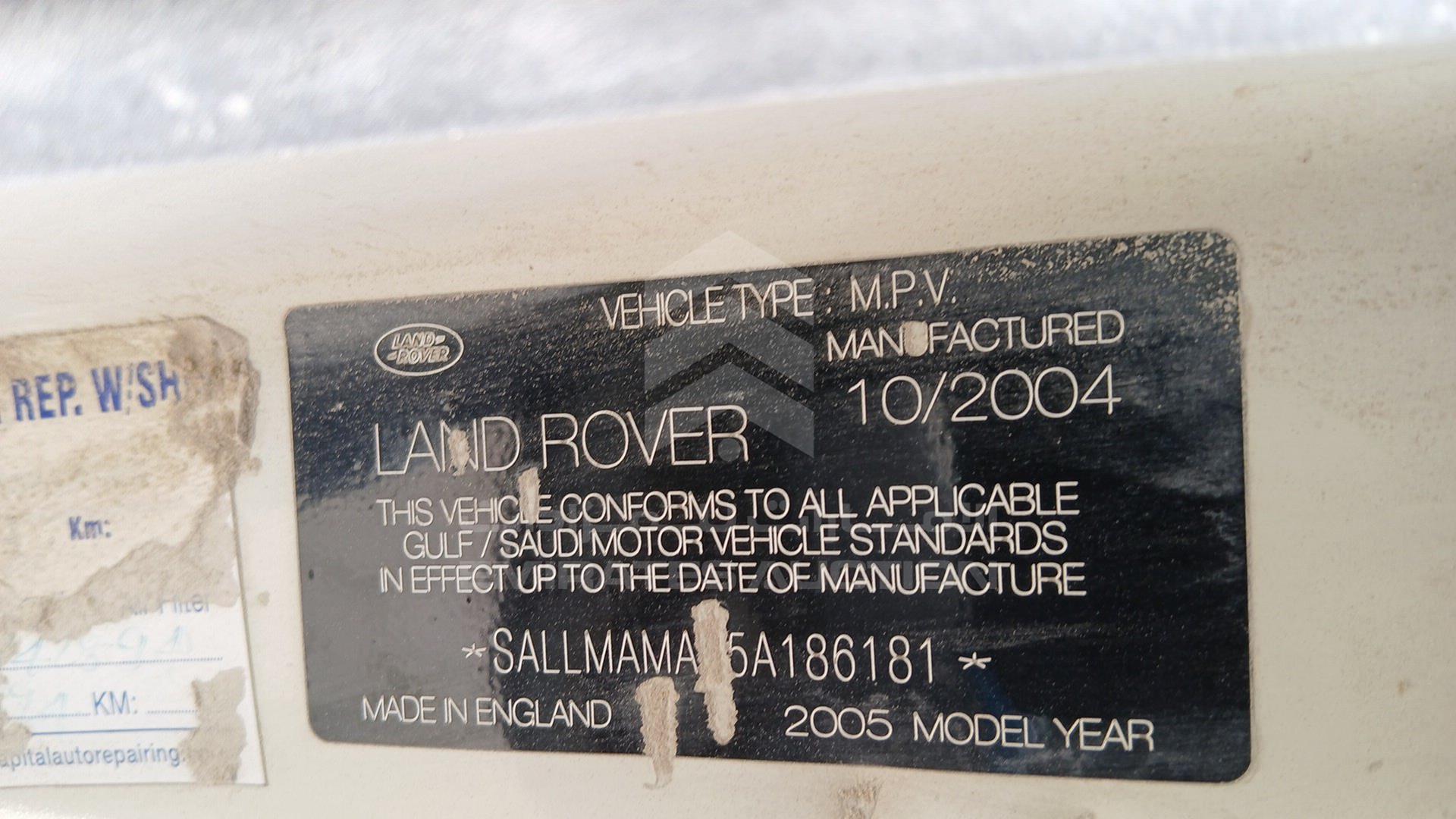 2005 RANGE ROVER VOGUE VIN: SALLMAMA45A186181