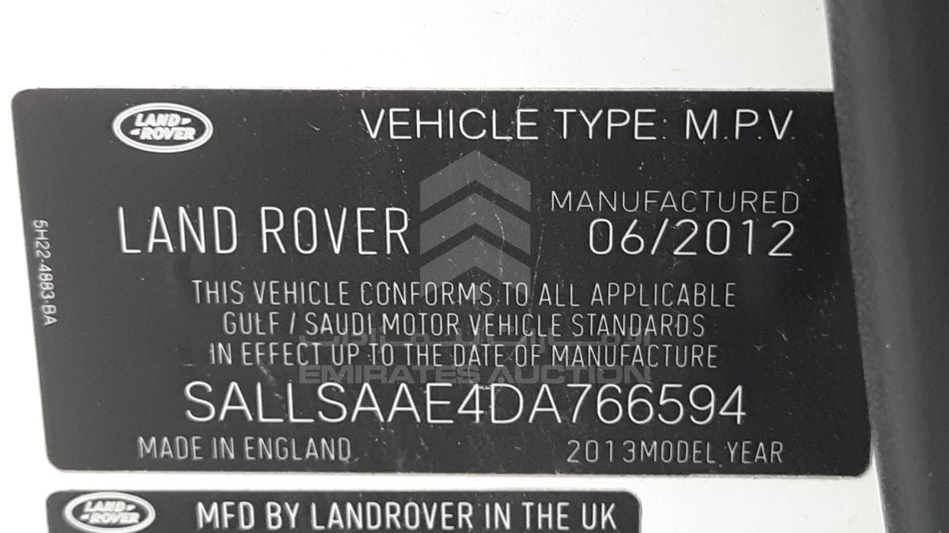 2013 RANGE ROVER SPORT VIN: SALLSAAE4DA766594